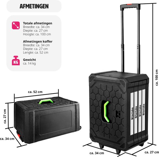 tectake® gereedschapsset in aluminium koffer, gereedschapskoffer gevuld 699-delig, mobiele gereedschapskoffer, telescoopgreep, grote gereedschapskist voor professionals en huishoudens - zwart