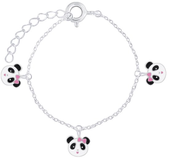 Joy|S - Zilveren Panda armband 14 cm + 2 cm - 3 Pandabeer bedels