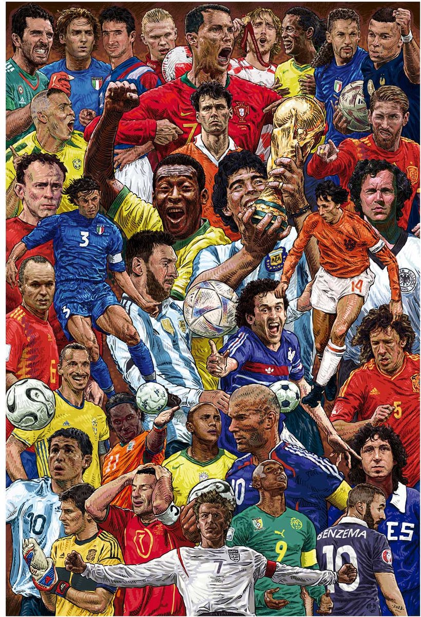 Posterpoint Voetbalposter - Voetbal - Messi - Ronaldo - Iconen - Haaland - Benzema - Cruijff - Mbappé - collage - 61 x 91.5 cm Multicolor