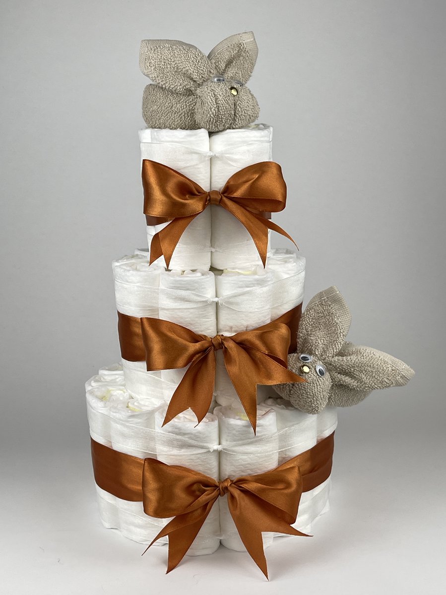 Goedkoopste Chouette-Chouette | Luiertaart Neutraal | Kraamcadeau | Geboorte Jongen Meisje | Babyshower | Konijnen Cream - Koper