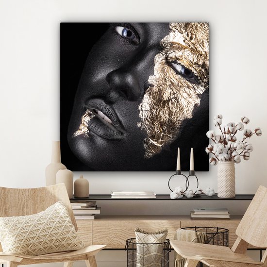 Toile Peinture Femme - Goud - Zwart - Peinture - Luxe - 90x90 cm - Décoration murale