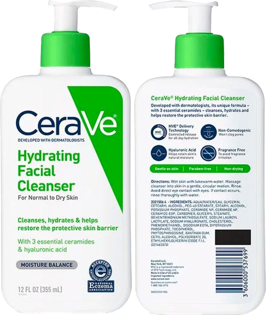 CeraVe Hydrating Facial Cleanser for Normal to Dry Skin - Reinigingsmelk - Gezicht - Lichaam 355ml