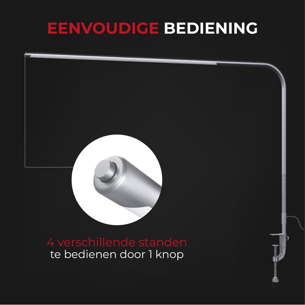 Bolt Electronics® IQ1000BER Bureaulamp LED - Leeslamp - Dimbaar - Met klem - Zilver thumbnail 3
