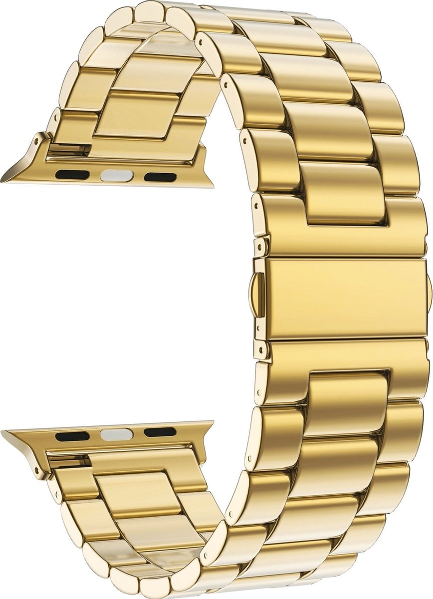 Mobigear Link Stalen Watch bandje geschikt voor Apple Watch Bandje Vouwsluiting - 49/45/44/42 mm - Goud