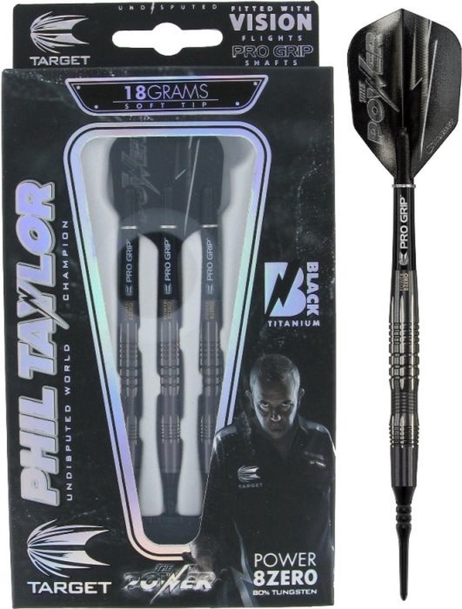 Target Phil Taylor Power 8ZERO Black 80% Soft Tip - Dartpijlen - Darts