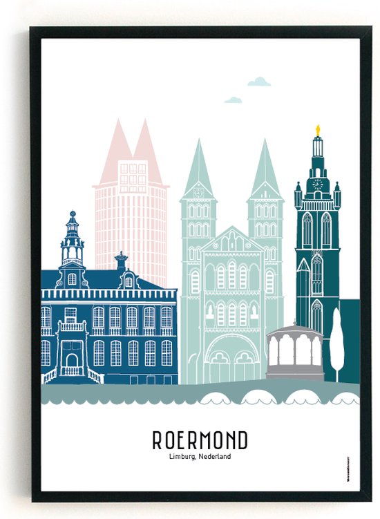 Skyline poster Roermond in kleur | 50x70cm