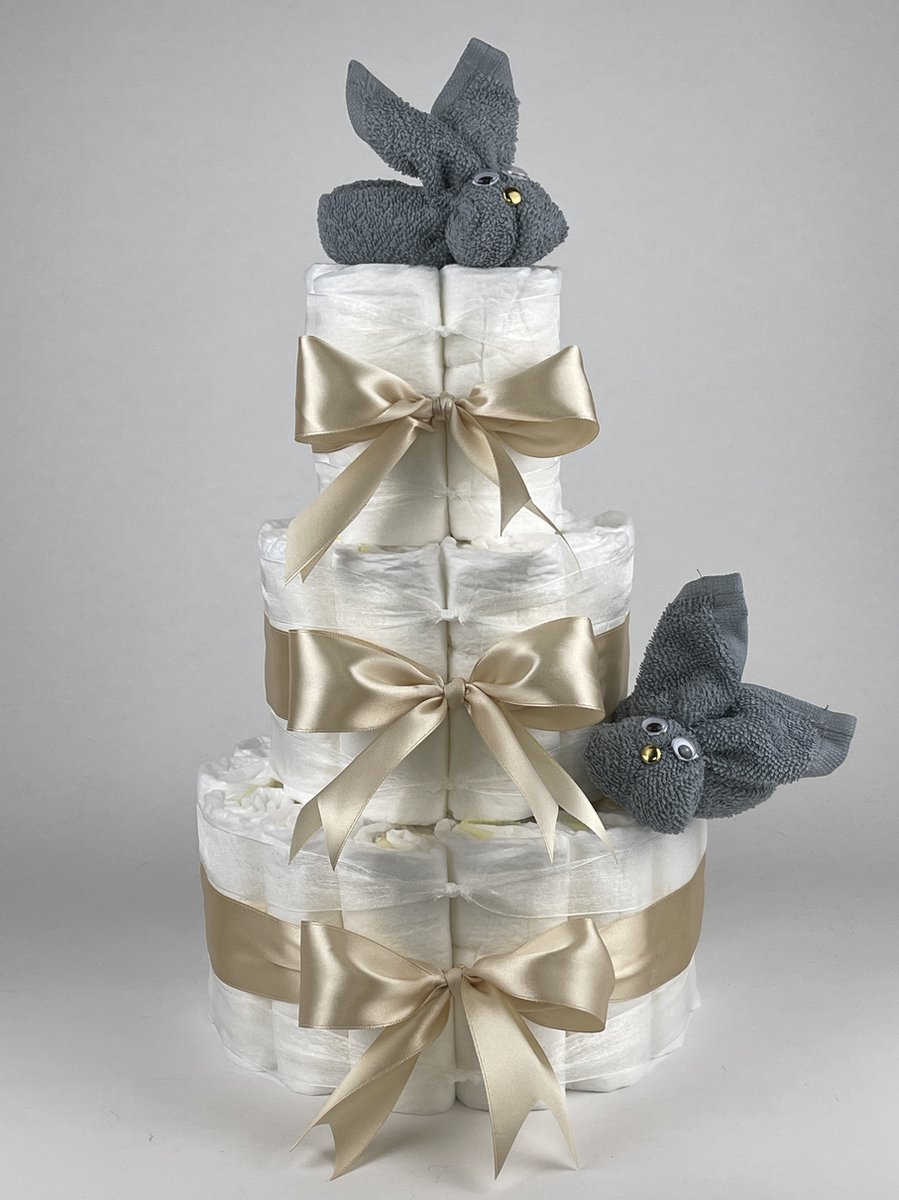 Goedkoopste Chouette-Chouette | Luiertaart Neutraal | Kraamcadeau | Geboorte Jongen Meisje | Babyshower | Konijnen Grey-Blue - Beige
