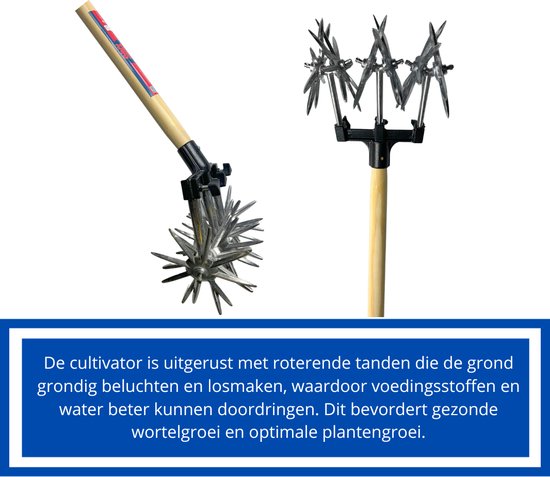 Synx Tools Rolcultivator 21 cm - Cultivator - Bodembewerkers - gazonmest - gazonbeluchter - hark - harken met steel 150cm van Synx Tools — afbeelding 3