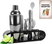 KitchenBrothers Cocktail Shaker Set - 11 pièces - Set complet - Coffret cadeau et livre de recettes - 750 ml - Acier inoxydable