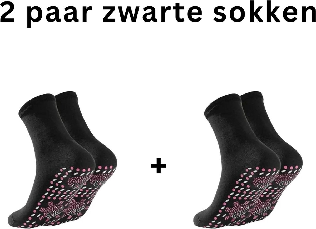 Playos® Zelf Verwarmde Sokken 2 Paar – tot 44 Antislip Zelf Verwarmend Massage Acupunctuur Vochtregulerend One Zwart