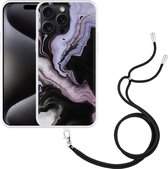 Cazy Hoesje met koord geschikt voor iPhone 15 Pro Max Liquid Marble