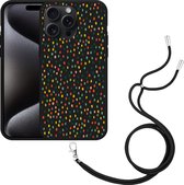 Cazy Hoesje met koord Zwart geschikt voor iPhone 15 Pro Max Happy Dots