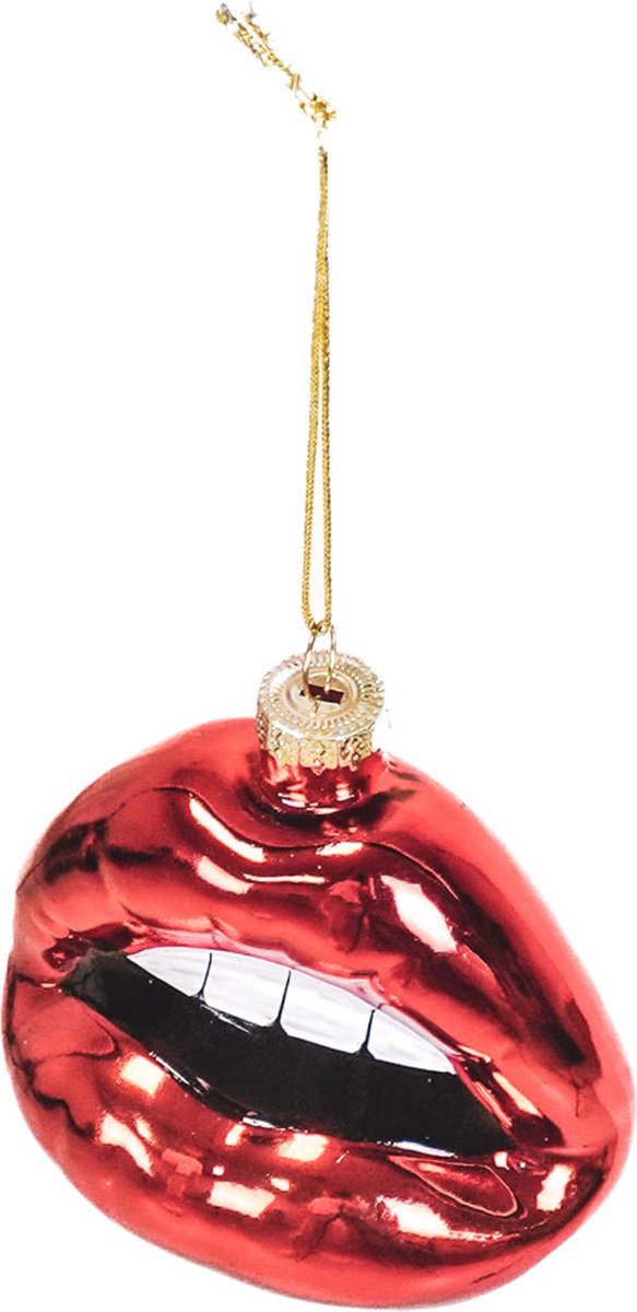 Housevitamin 'Shut up and kiss me' Kerst Ornament- Set van 2- Glas- 8,5x3,5x8,5cm