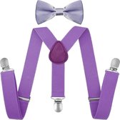 Fako Fashion® - Kinder Bretels Met Vlinderstrik - Kinderbretels - Vlinderdas - Strik - 65cm - Lichtpaars