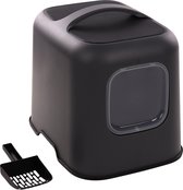 Kattenbak – design line – Flamingo Trudy Antraciet – 38,5x51x44,5 cm – gerecycleerde kunststof – met magnetische deur & koolfilter – kattenbakschep inbegrepen – makkelijk schoon te maken