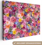 Canvas Schilderij Bloemen - Kleuren - Collage - 80x60 cm - Wanddecoratie