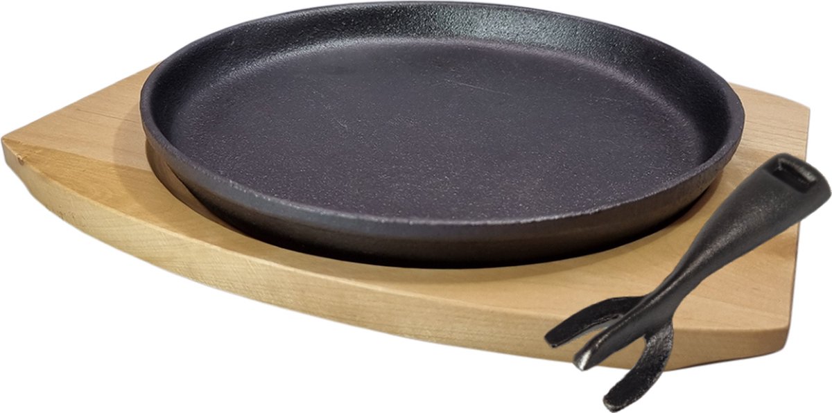 Gietijzer skillet met houder - Cooking plate - Sizzling plate - BBQ pan - barbecue pan