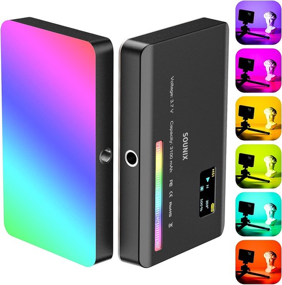Sounix Videolamp - RGB Multi Color LED - Instelbare kleurtemperatuur - 140 LED - Zwart