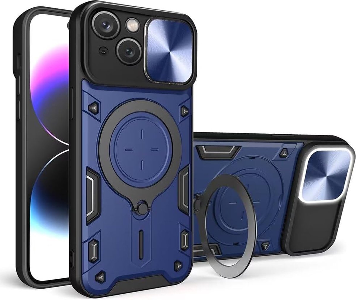 Geschikt voor Motorola Edge 40 Pro Schokbestendige met Slide Camera Cover Hoesje - Blauw
