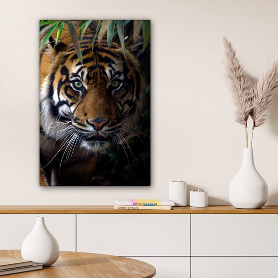 OneMillionCanvasses - Toile - Tigre - Feuilles - Nature - Décoration murale - 40x60 cm - Peintures sur toile - Toile canvas