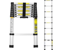 Telescopische Vouwladder - Telescopische Ladders - Soft Close - Werkhoogte 2,6 m - zilverachtig