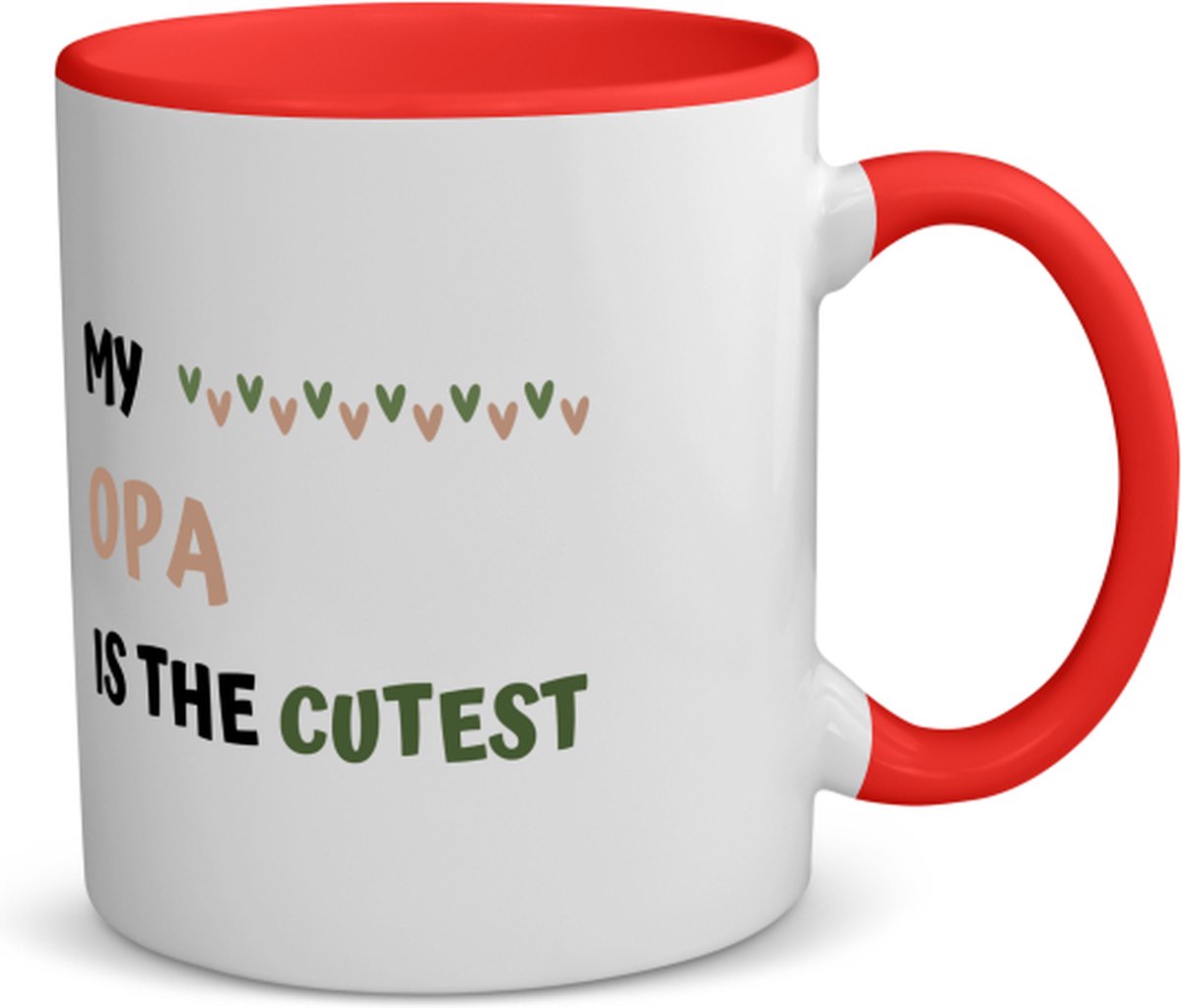 Akyol - my opa is the cutest koffiemok - theemok - rood - Opa - schattige opa - verjaardagscadeau - verjaardag - cadeau - cadeautje voor opa - opa artikelen - kado - geschenk - gift - 350 ML inhoud