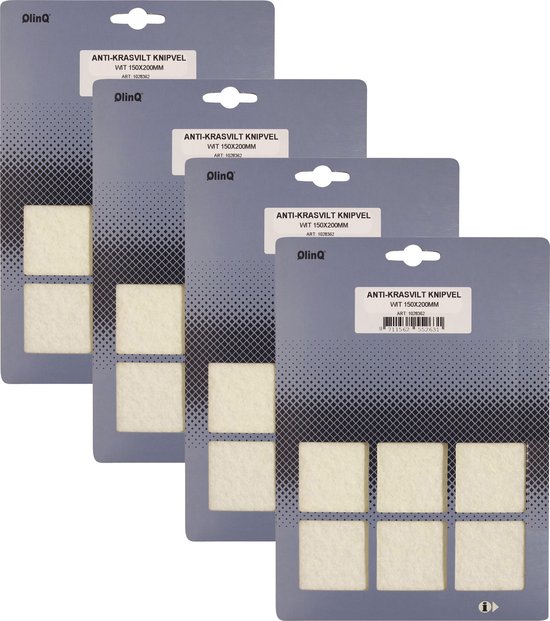 Qlinq Feutre anti-rayures - 4x feuille découpée - blanc - 150 x 200 mm - rectangle - autocollant - feutre de protection pour meubles