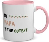 Akyol - my papa is the cutest koffiemok - theemok - roze - Papa - schattige vader - vader cadeautjes - vaderdag - verjaardagscadeau - verjaardag - cadeau - geschenk - kado - gift - vader artikelen - 350 ML inhoud
