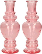 Kaarsen kandelaar Venice - 2x - gekleurd glas - helder roze - D5,7 x H15 cm