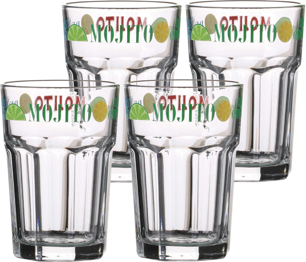 Urban Living Cocktailglazen Mojito - gedecoreerd glas met tekst - 4x stuks - 365 ml