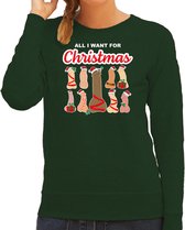 Bellatio Decorations foute kersttrui/sweater voor dames - All I want for Christmas - piemels - groen M