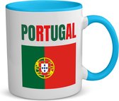Akyol - portugal vlag koffiemok - theemok - blauw - Portugal - reizigers - verjaardagscadeau - souvenir - vakantie - kado - gift - geschenk - 350 ML inhoud