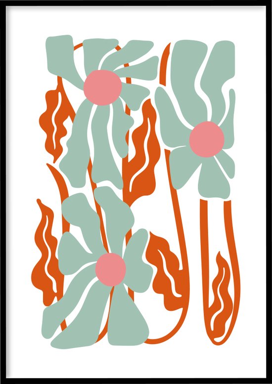 Poster Abstract blooming flowers - Abstracte poster - 30x40 cm - Exclusief lijst - WALLLL