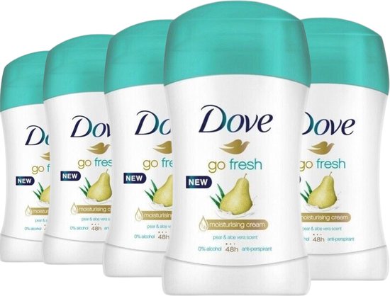 Dove Go Fresh Pear & Aloe Vera Deodorant Stick - Anti Transpirant Deo Stick met 0% Alcohol - 48 Uur Zweetbescherming - Deodorant Vrouw - 5 x 40 g
