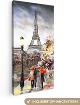 Canvas - Olieverf - Schilderij - Parijs - Stad - Eiffeltoren - 40x80 cm - Muurdecoratie - Interieur