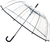 Windproef paraplu met haak - transparant - zwarte rand
