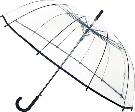 Windproef paraplu met haak - transparant - zwarte rand