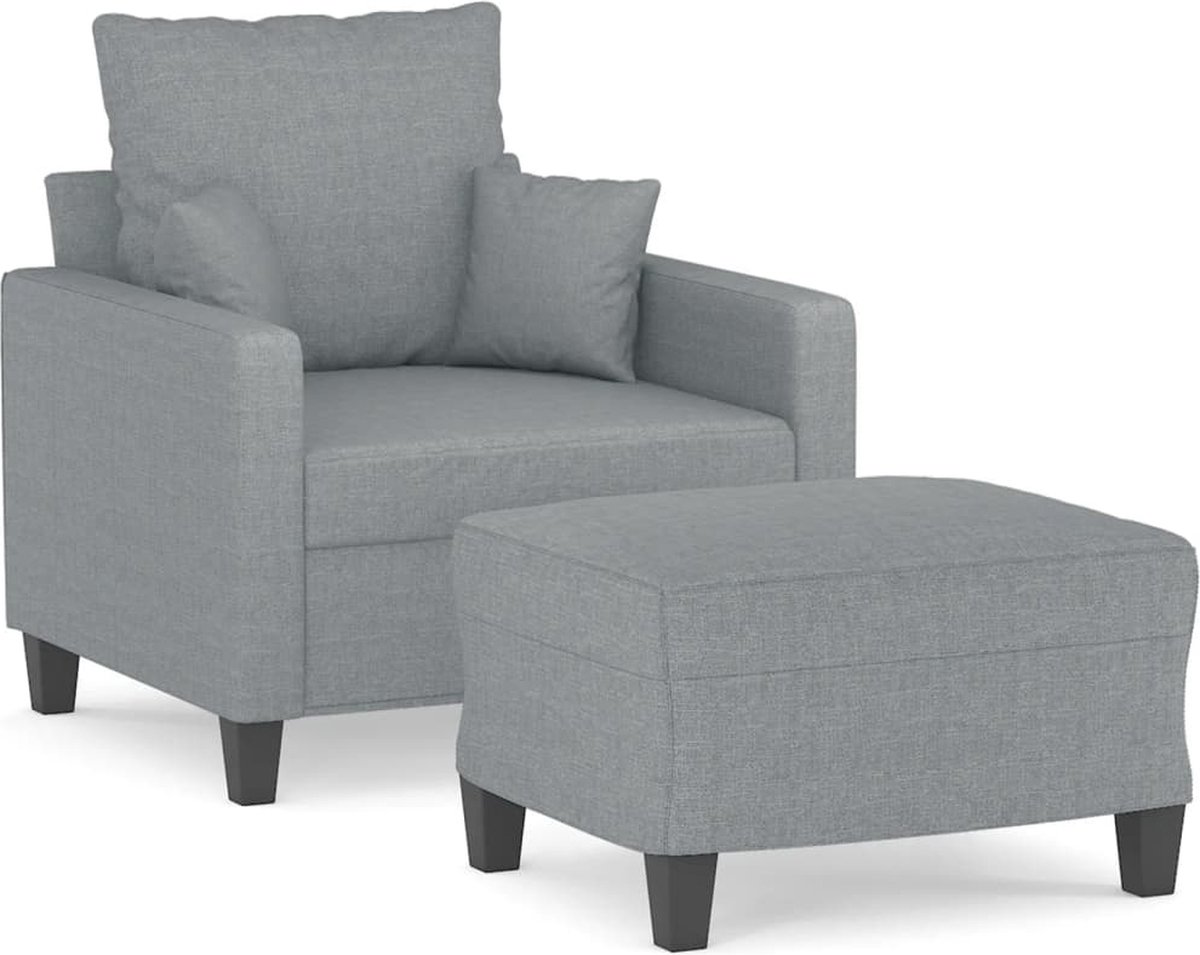 vidaXL Fauteuil - met - voetenbank - 60 - cm - stof - lichtgrijs