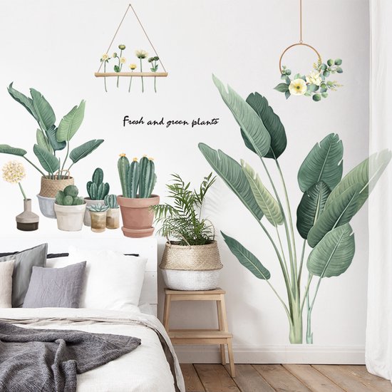 Muursticker - tropische planten - bladeren - plant bloemen - woonkamer
