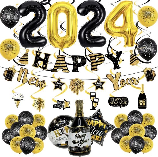 Feestversiering pakket 2024 Black and Gold XL Oud en nieuw versiering