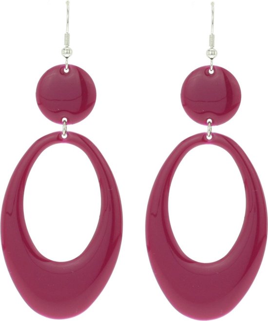 Behave - Oorhangers - Ovaal - Fuchsia berry-kleur - 9 cm lang