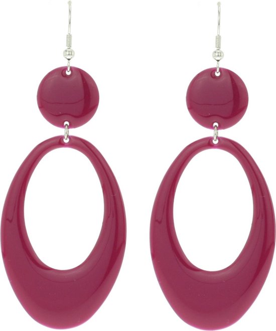 Behave - Oorhangers - Ovaal - Fuchsia cherry rood - 9 cm lang