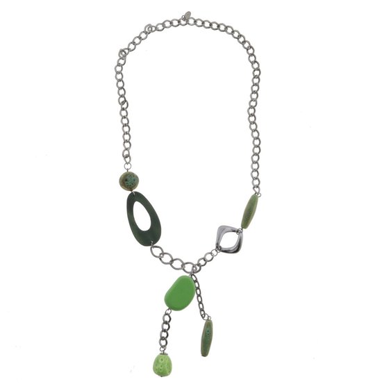 Behave Ketting - groen - lange ketting - zilver kleur - antraciet - met hanger - 70 cm