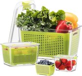 Voedselopslagcontainers fruitgroenten met deksel, opslagcontainers 3 sets 4,5L + 1,7L + 0,48L BPA-vrij, voedselopslagdozen kunnen strak worden gescheiden, koelkastorganizer voor salades, niet geschikt voor de vaatwasser