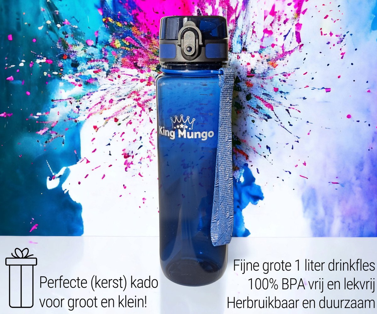 King Mungo Drinkfles 1 Liter Transparant Donkerblauw thumbnail 5