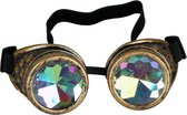 KIMU Goggles Steampunk Bril - Brons Montuur - Caleidoscoop Glazen - Bronzen Spacebril Burning Man Rave Space Zijkleppen Kaleidocope Diamant Festival