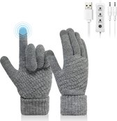 EDMONDO USB Verwarmde Handschoenen - 2 Heat Elementen: Onder & Boven - Mannen & Vrouwen - Volledige Vinger Gebreide Verwarmingshandschoenen - Verstelbare Temperatuur - Verwarming Wanten Handen Warmer Wasbaar Winter Cadeau - Kleur LICHT GRIJS
