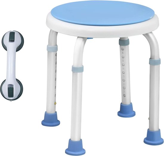 360° Rotating Shower Stool Height Adjustable Shower Stool Bath Stool Shower Aid Bathroom Stool Non-Slip with Suction Cup Grab Rail Bath Handle (Chair + Grab Handle)