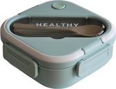 Lunchbox met bestek | 1,3 liter | 19cmx19cmx7cm | Geschikt voor magnetron | Kleur Mintgroen