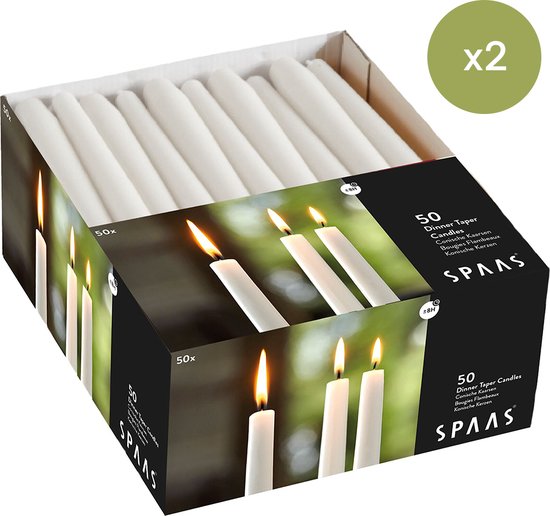 SPAAS Kaarsen - Witte Festilux Tafelkaarsen 23/250 mm - 100 Stuks Lange Kaarsen - Dinerkaarsen - Wit - ± 8 Branduren - Voordeelverpakking